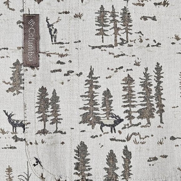 Columbia All Over Moose Tree Print Button Up Shirt Mens XL Pattern Hunt Nature - Picture 3 of 6